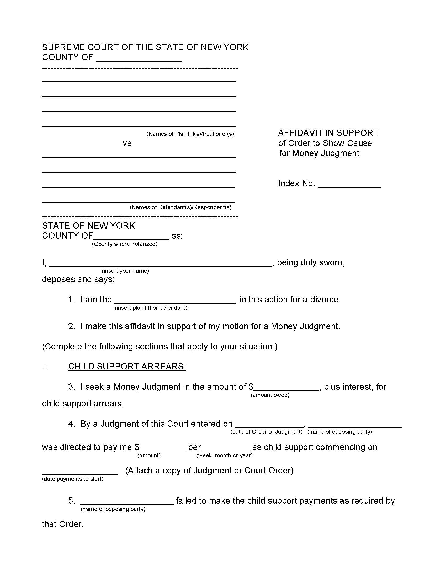 Affidavit In Support Of Motion For Money Judgment | Pdf Fpdf Doc Docx | New York
