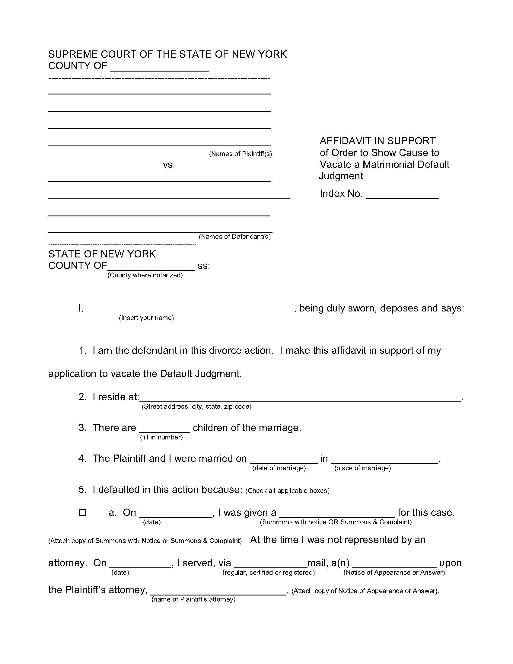 Affidavit In Support Of Order To Show Cause To Vacate Default Judgment | Pdf Fpdf Doc Docx | New York
