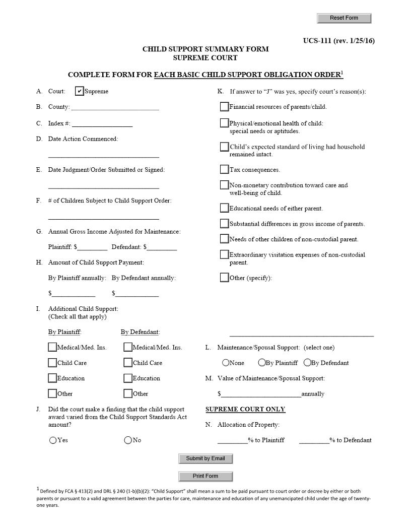 Child Support Summary Form {UCS-111} | Pdf Fpdf Docx | New York