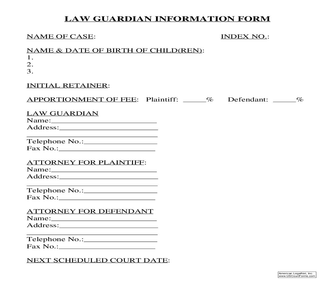 Law Guardian Information Form | Pdf Fpdf Doc Docx | New York