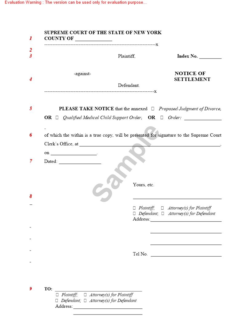 Notice Of Settlement | Pdf Fpdf Doc Docx | New York