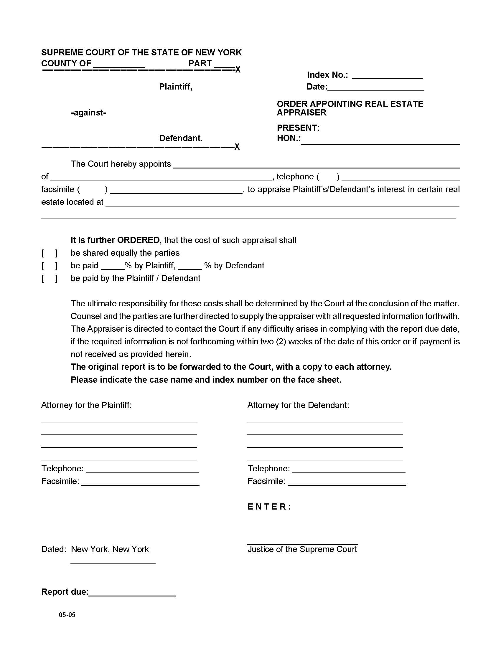 Order Appointing Real Estate Appraiser | Pdf Fpdf Doc Docx | New York