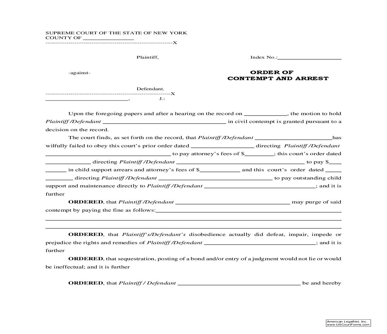 Order Of Contempt And Arrest | Pdf Fpdf Doc Docx | New York