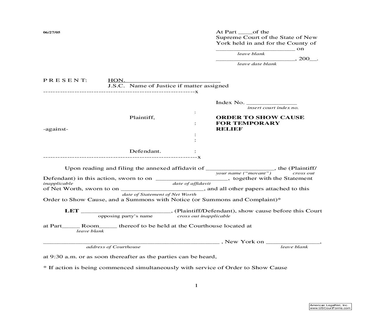 Order To Show Cause For Temporary Relief | Pdf Fpdf Doc Docx | New York