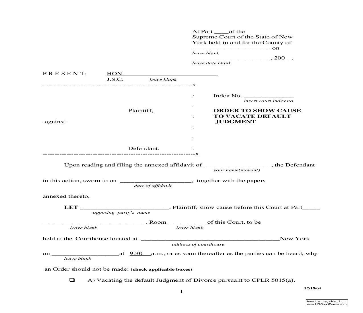 Order To Show Cause To Vacate Default Judgment | Pdf Fpdf Doc Docx | New York