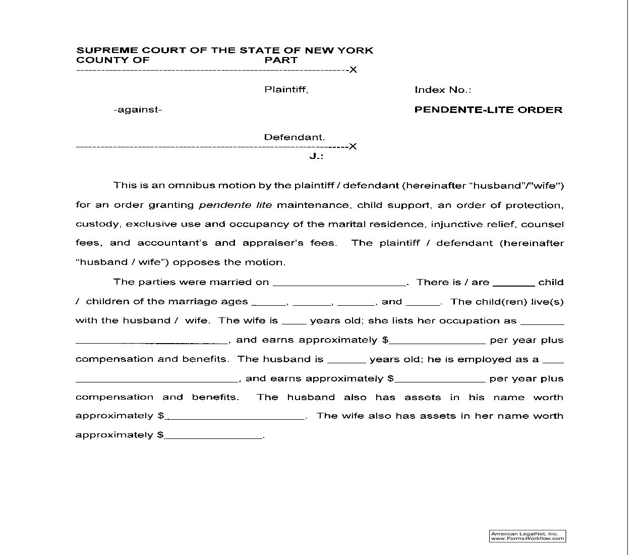 Pendente Lite Order | Pdf Fpdf Doc Docx | New York