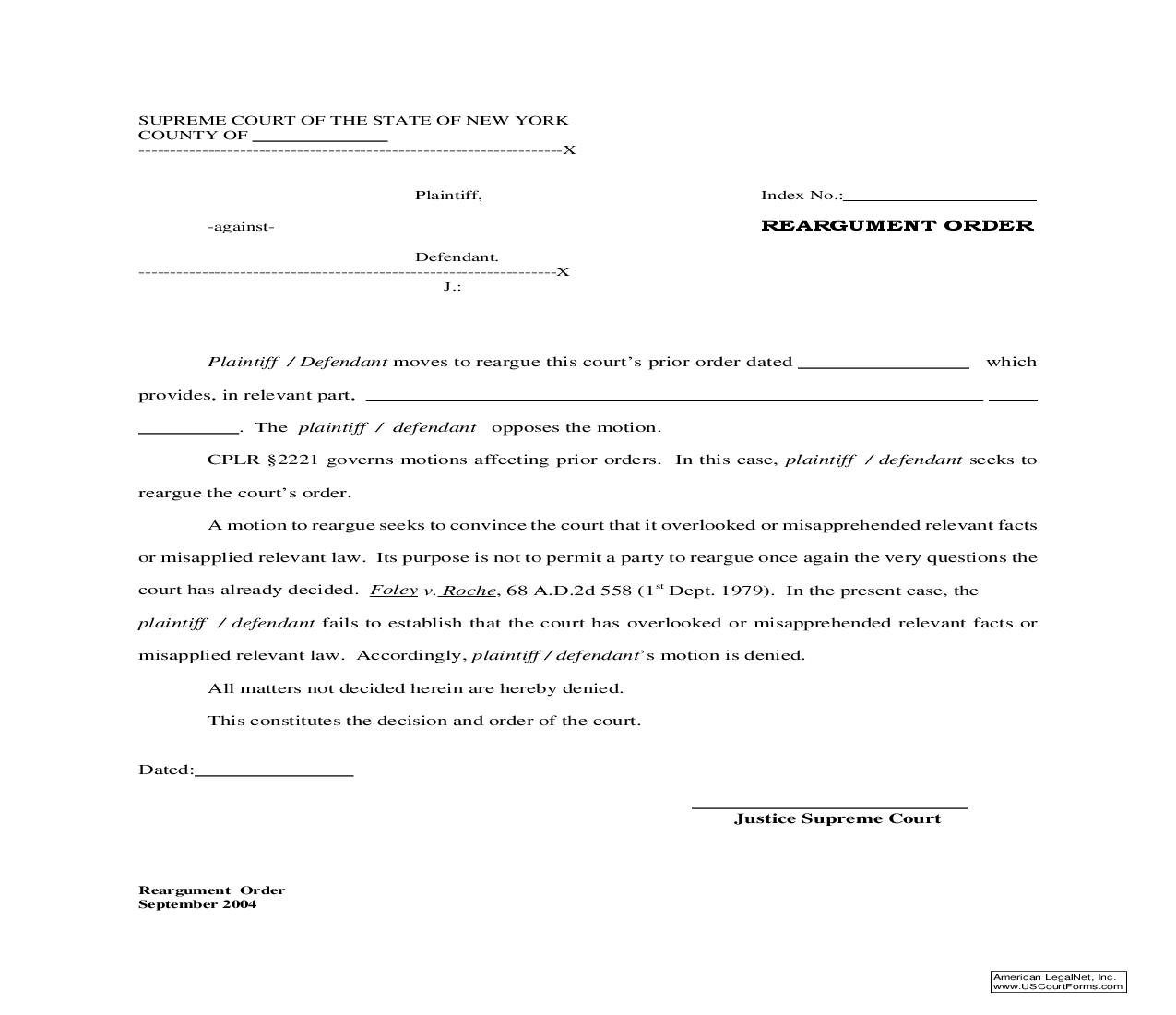 Reargument Order | Pdf Fpdf Doc Docx | New York