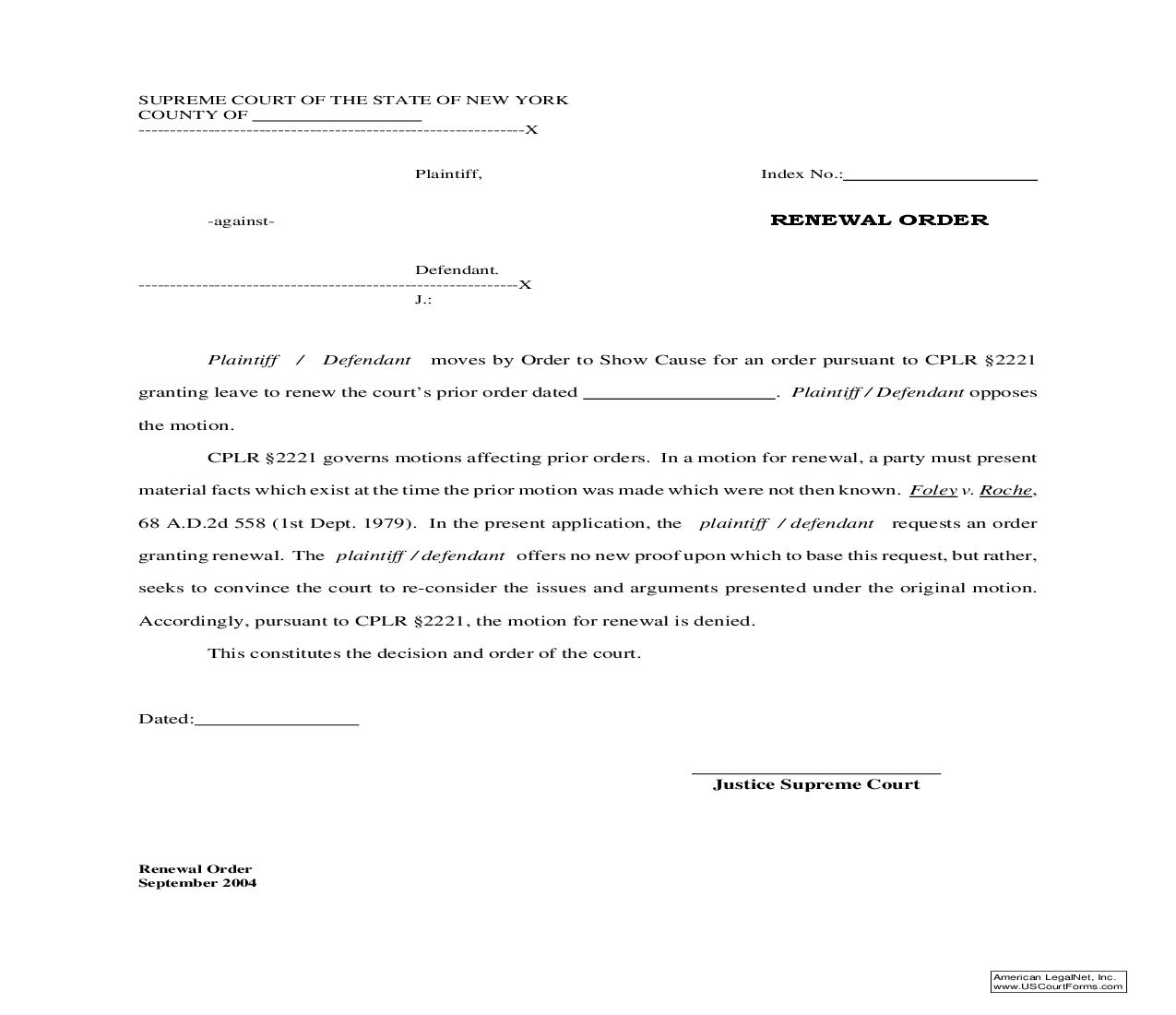 Renewal Order | Pdf Fpdf Doc Docx | New York