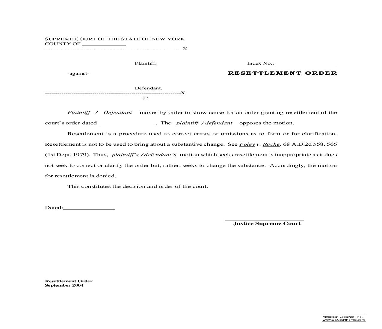 Resettlement Order | Pdf Fpdf Doc Docx | New York