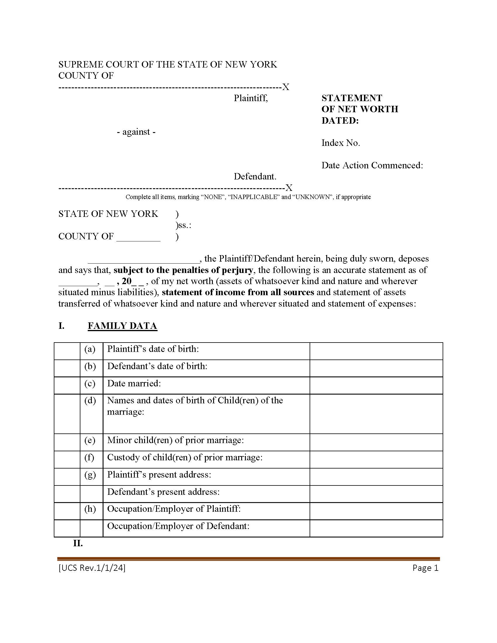 Statement Of Net Worth | Pdf Fpdf Doc Docx | New York