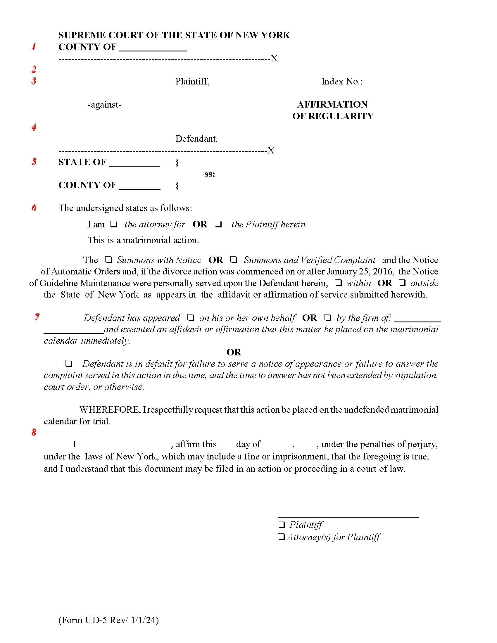 Affirmation Of Regularity {UD-5} | Pdf Fpdf Doc Docx | New York