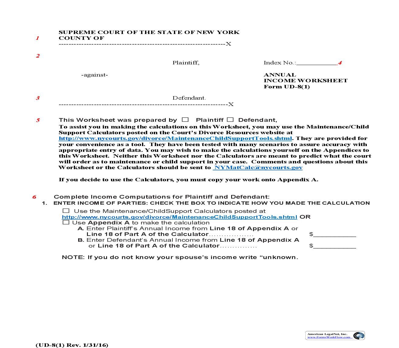 Annual Income Worksheet {UD-8(1)} | Pdf Fpdf Doc Docx | New York
