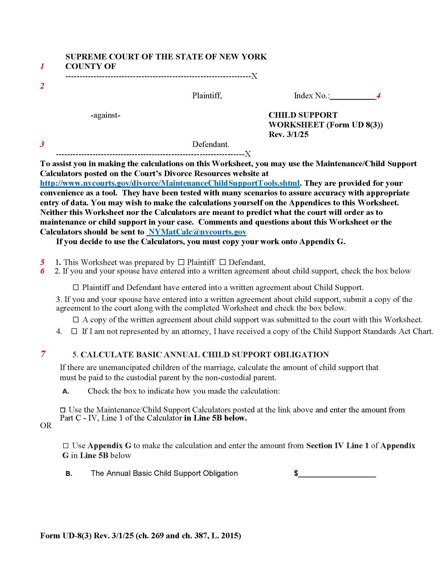 Child Support Worksheet. {UD-8(3)} | Pdf Fpdf Docx | New York