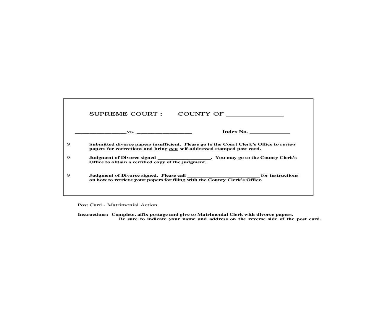 Post Card-Matrimonial Action | Pdf Fpdf Doc Docx | New York