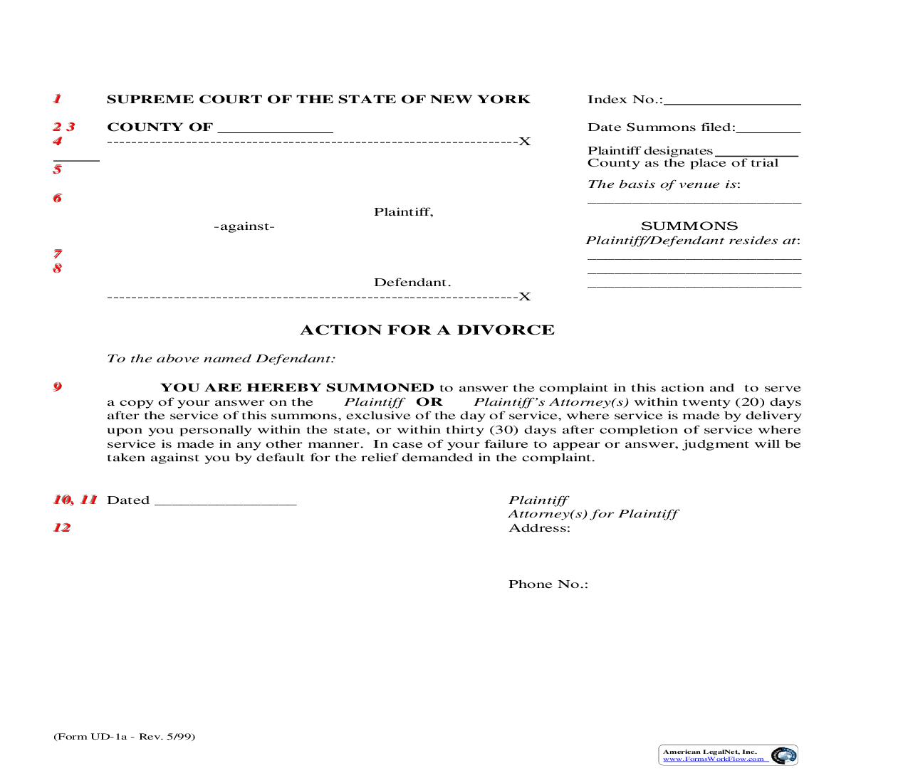 Summons {UD-1a} | Pdf Fpdf Doc Docx | New York