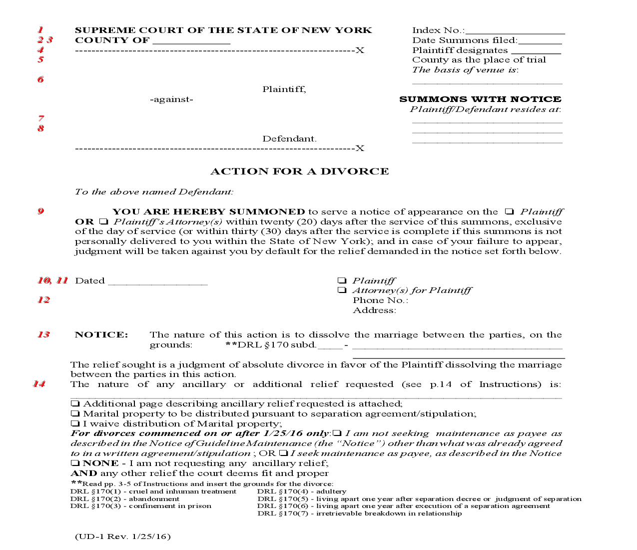 Summons With Notice {UD-1} | Pdf Fpdf Doc Docx | New York