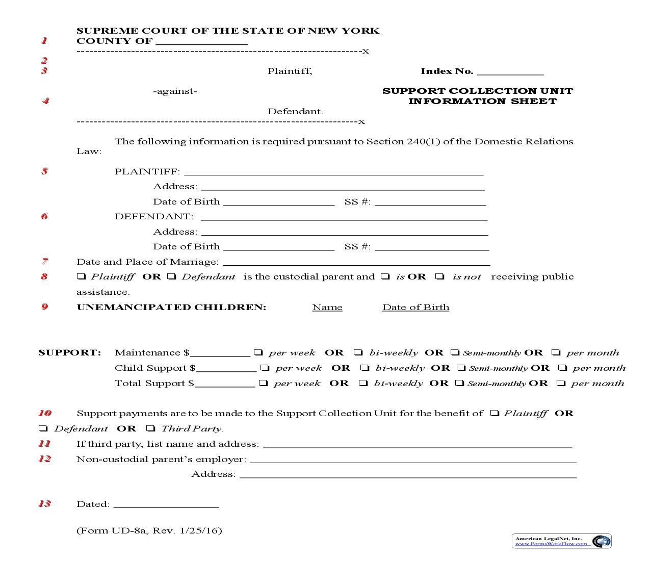 Support Collection Unit Information Sheet-{UD-8a} | Pdf Fpdf Doc Docx | New York