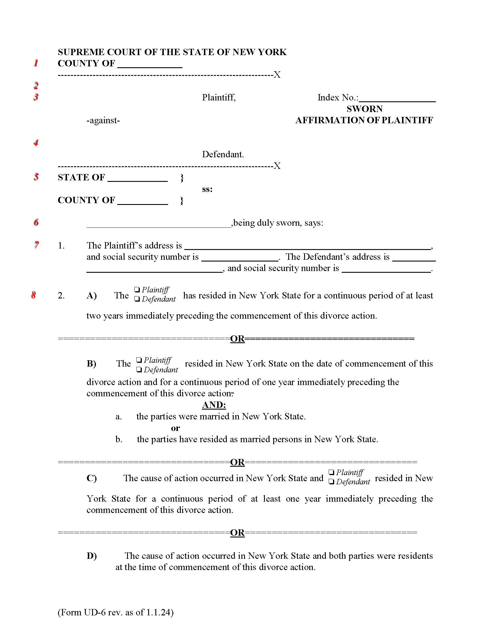 Sworn Affirmation Of Plaintiff {UD-6} | Pdf Fpdf Doc Docx | New York