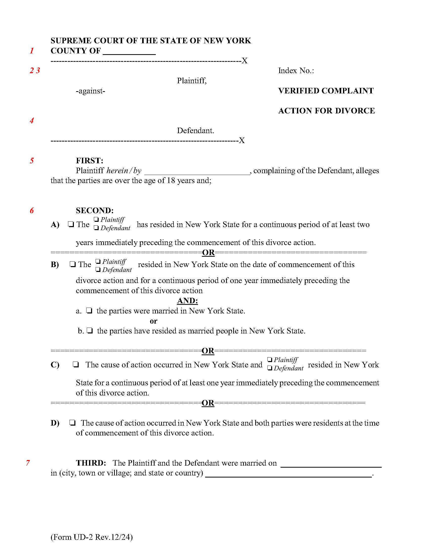Verified Complaint - Action For Divorce {UD-2} | Pdf Fpdf Doc Docx | New York