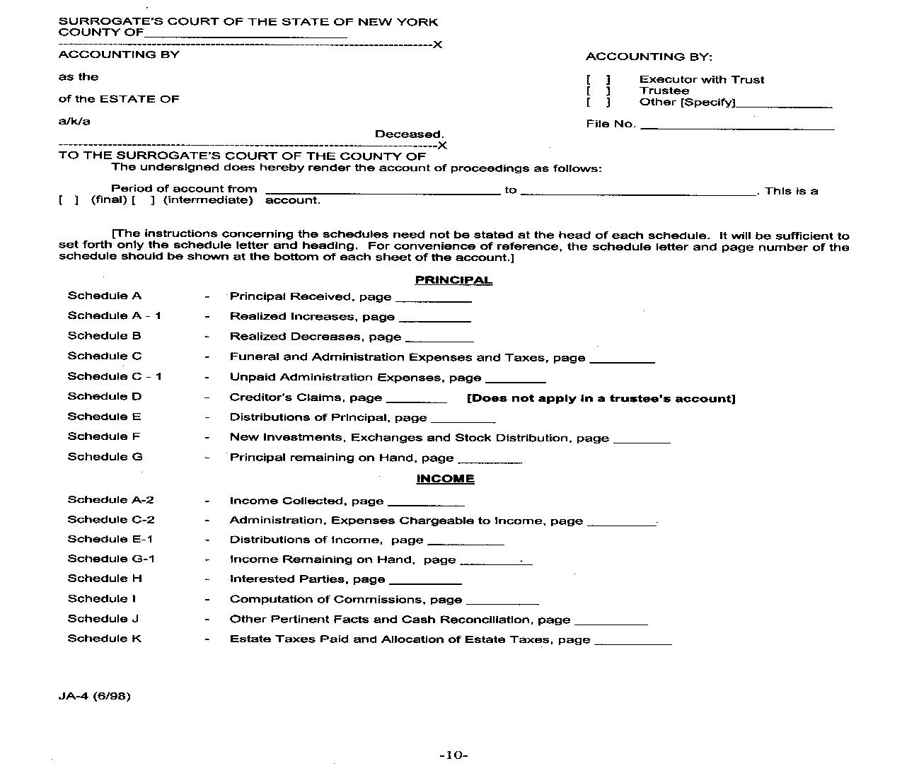 Accounting By Executor With Trust-Trustee-Other {JA-4} | Pdf Fpdf Doc Docx | New York