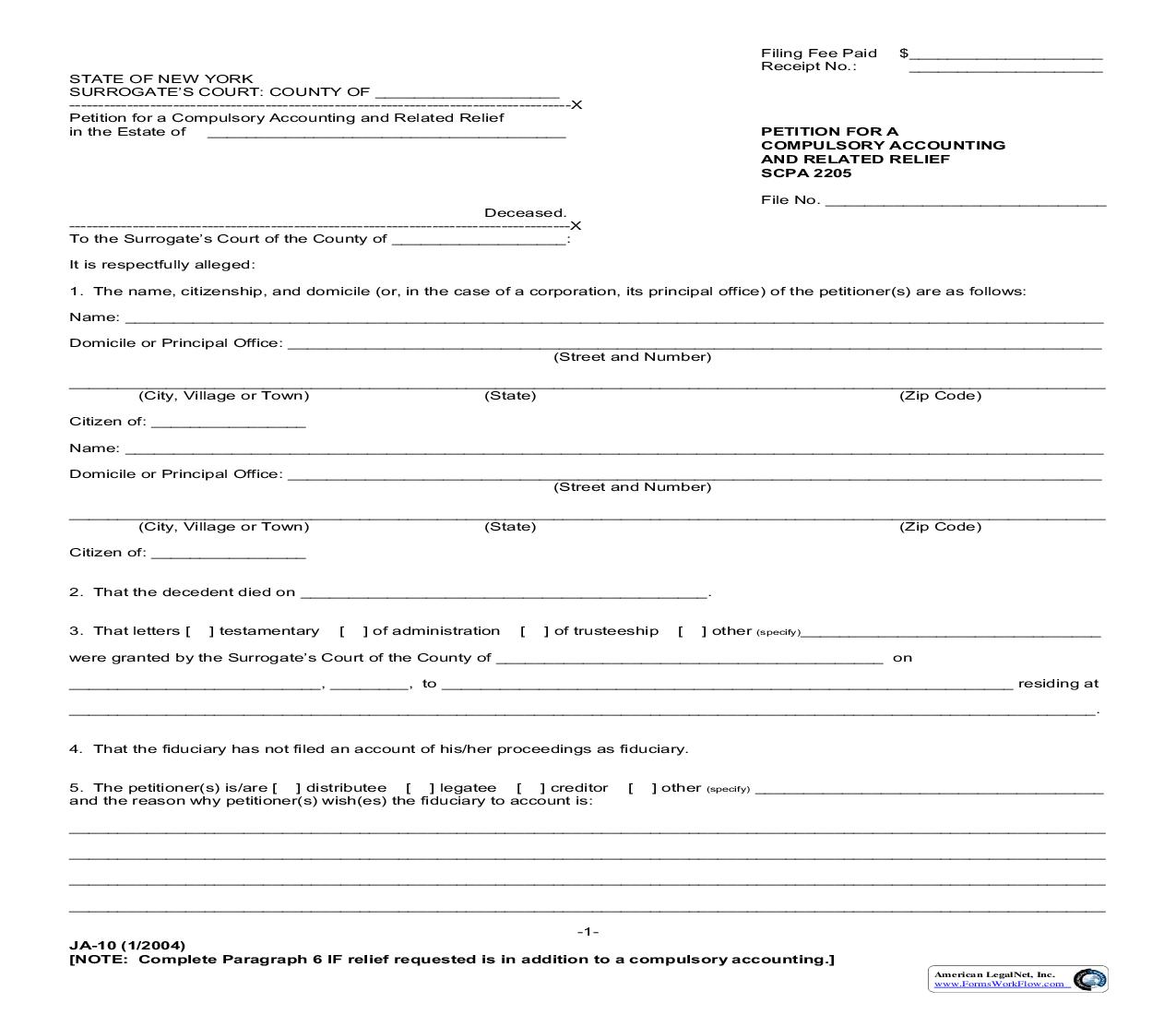 Petition For Compulsory Accounting And Related Relief {JA-10} | Pdf Fpdf Doc Docx | New York