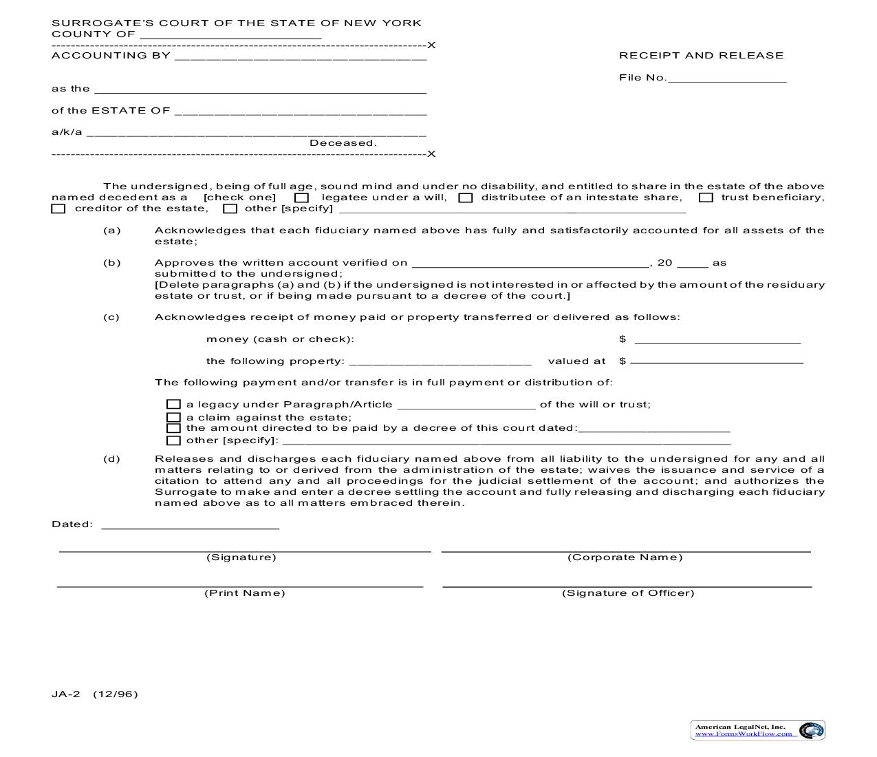 Receipt And Release {JA-2} | Pdf Fpdf Doc Docx | New York