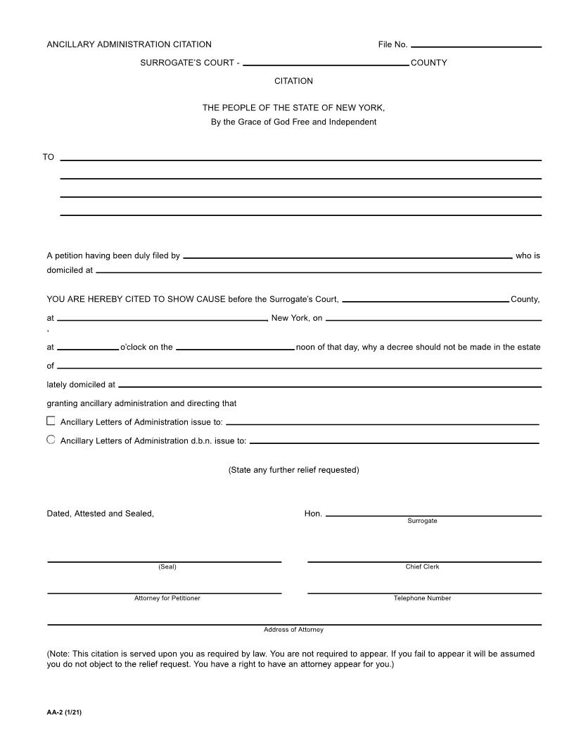 Ancillary Administration Citation {AA-2} | Pdf Fpdf Doc Docx | New York