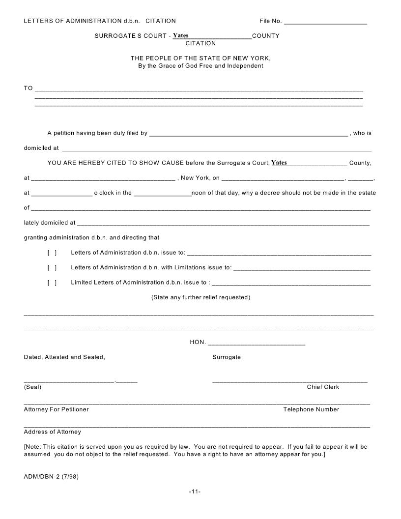 Letters Of Administration dbn Citation {DBN-2} | Pdf Fpdf Doc Docx | New York