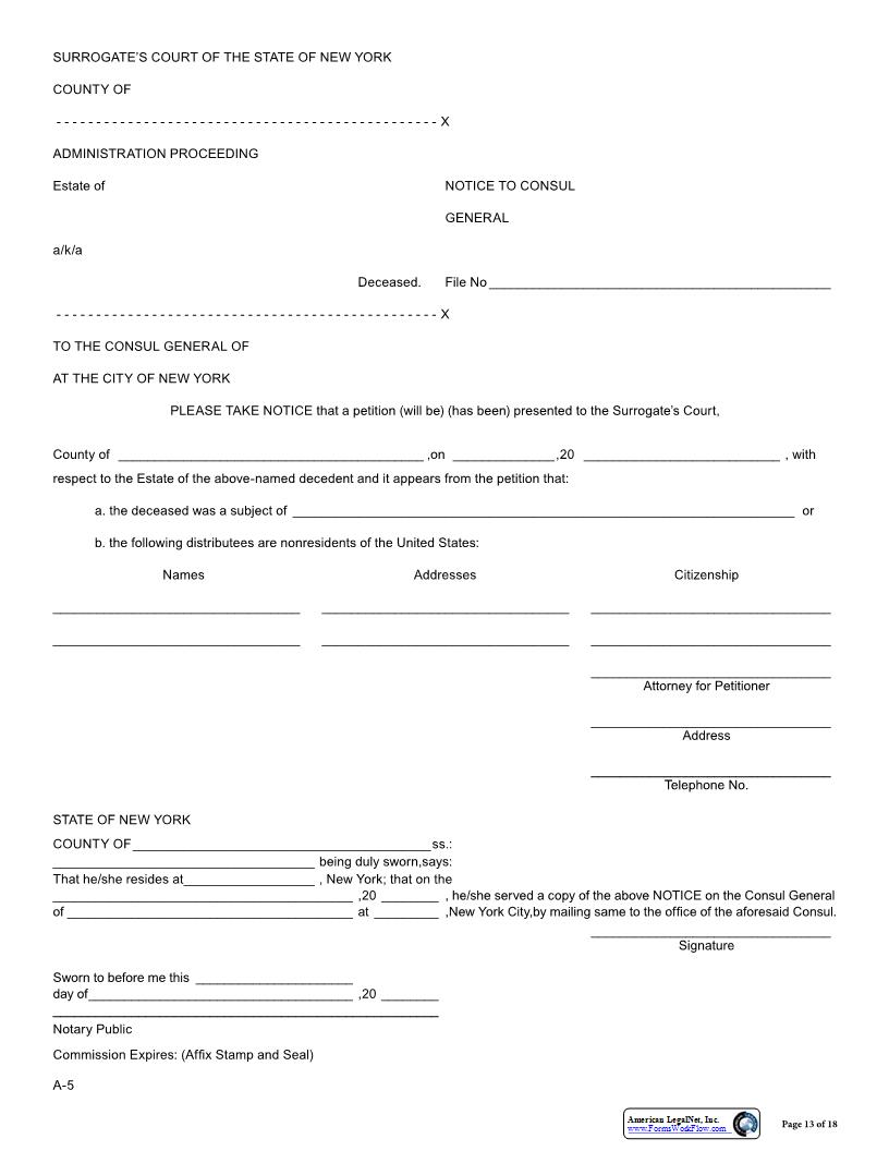 Notice To Consul General {A-5} | Pdf Fpdf Docx | New York