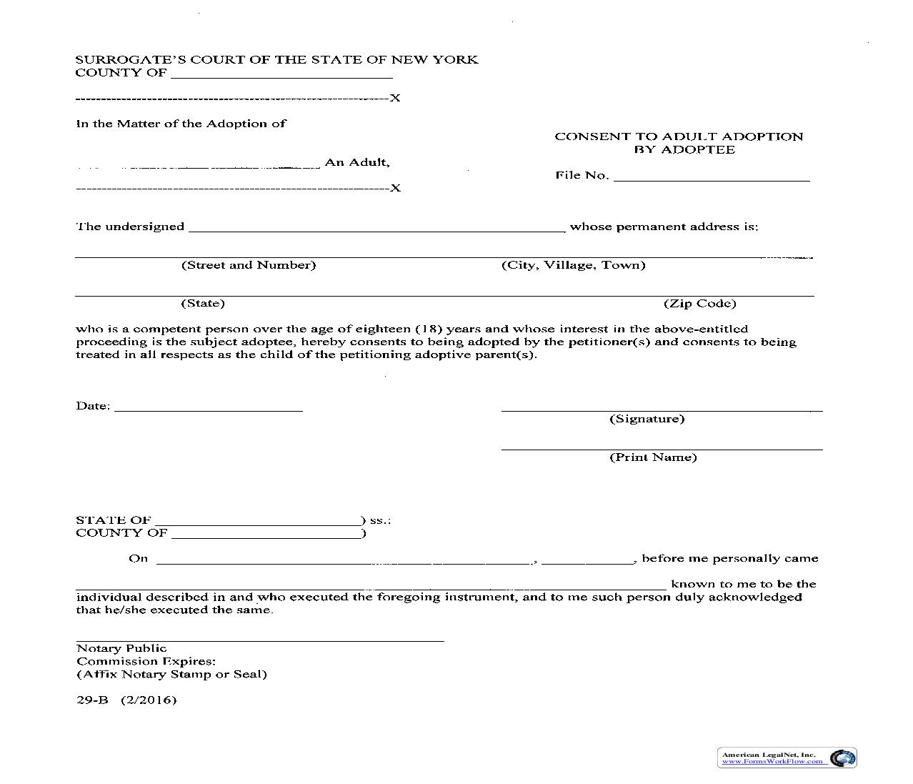 Consent To Adult Adoption By Adoptee {29-B} | Pdf Fpdf Docx | New York