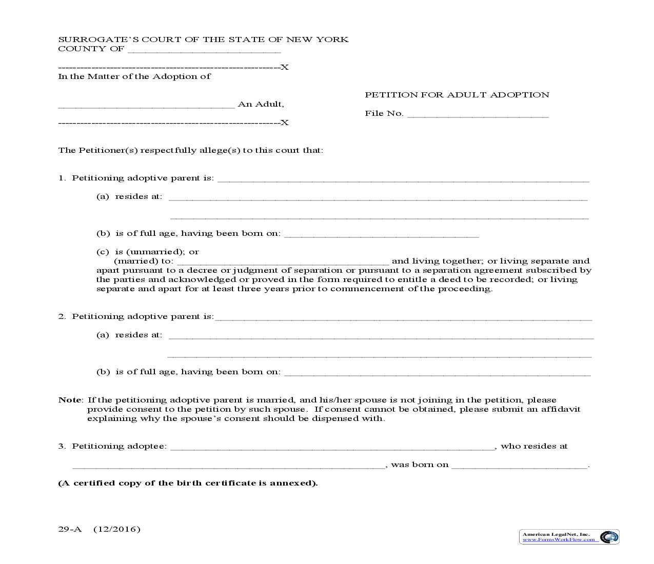 Petition For Adult Adoption {29-A} | Pdf Fpdf Doc Docx | New York