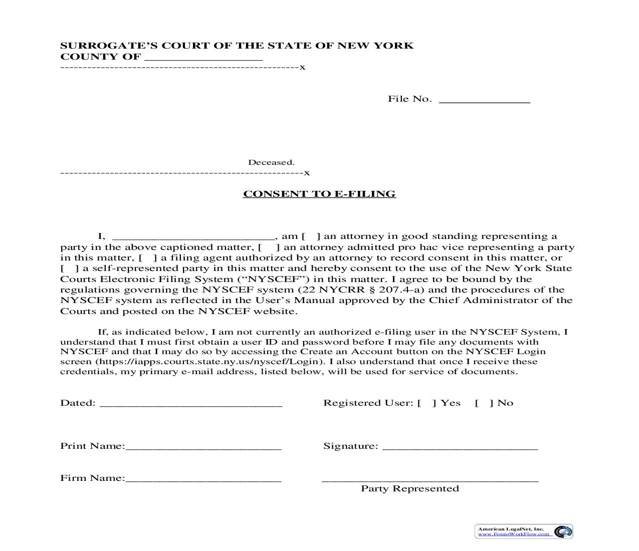 Consent To E-Filing (Surrogates Court) {SC-3} | Pdf Fpdf Doc Docx | New York