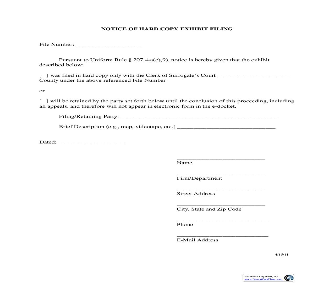 Notice Of Hard Copy Exhibit Filing | Pdf Fpdf Doc Docx | New York