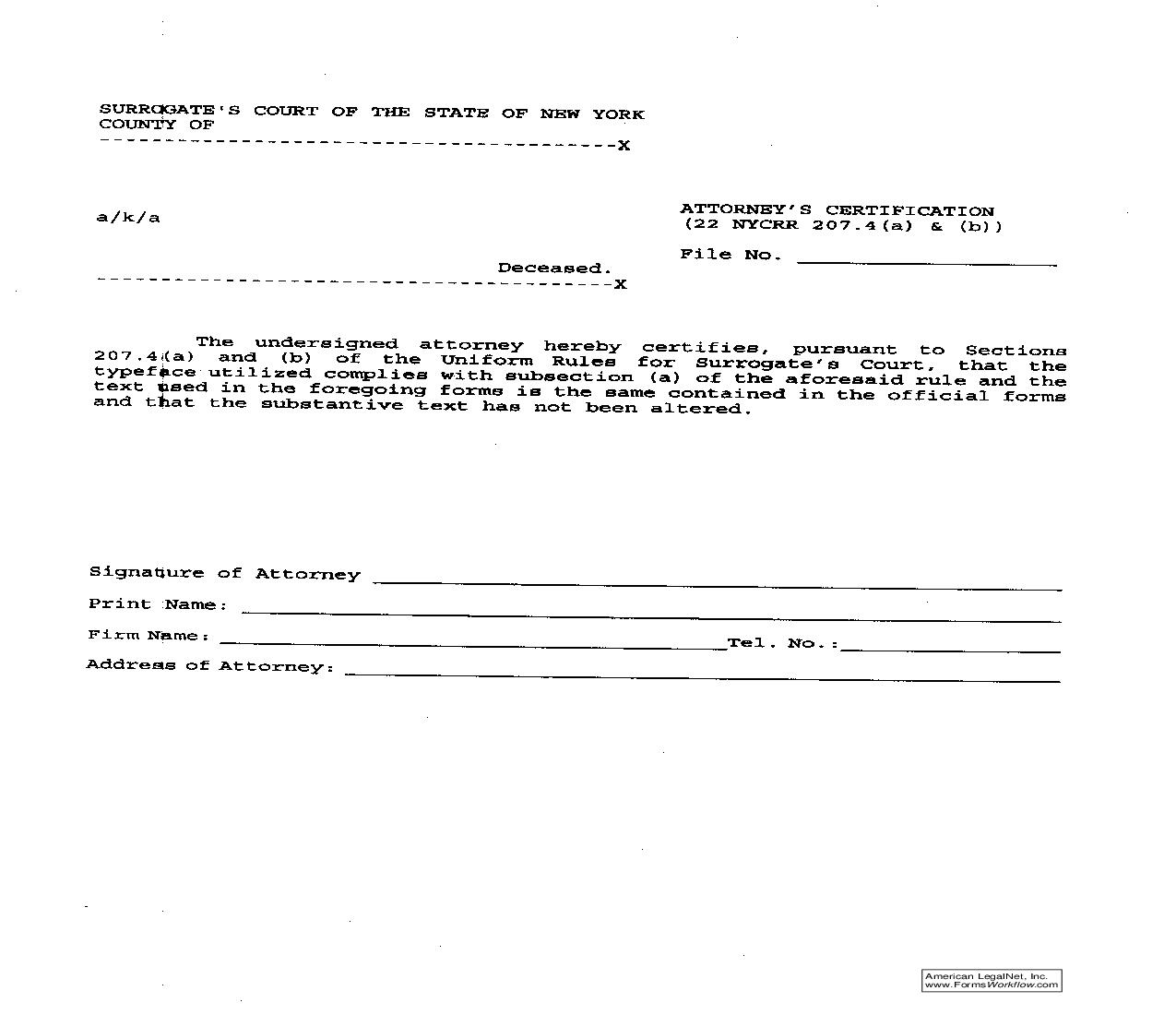 Attorneys Certification (22 NYCRR 207.4(a) and (b)) | Pdf Fpdf Doc Docx | New York