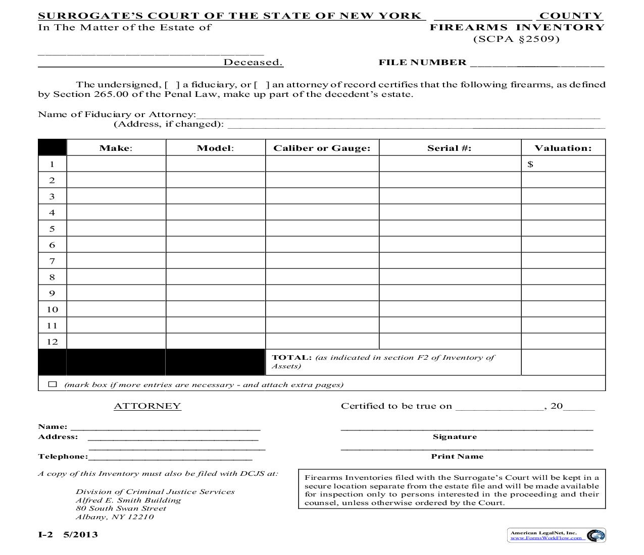 Firearms Inventory {I-2} | Pdf Fpdf Doc Docx | New York