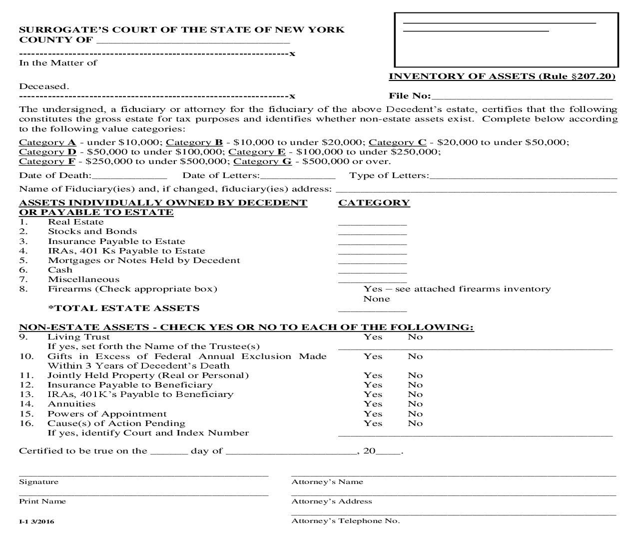 Inventory Of Assets (Rule Sec 207.20) | Pdf Fpdf Doc Docx | New York