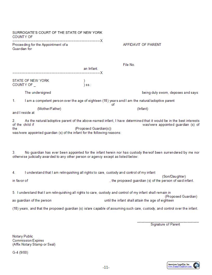 Affidavit Of Parent {G-4} | Pdf Fpdf Docx | New York