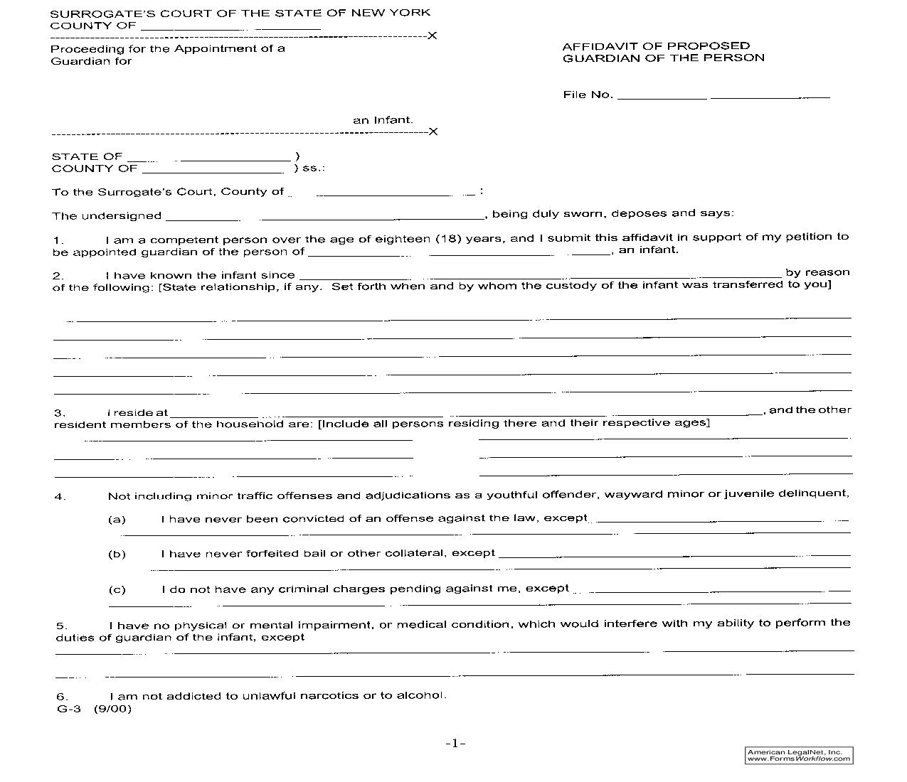 Affidavit Of Proposed Guardian Of Person {G-3} | Pdf Fpdf Docx | New York