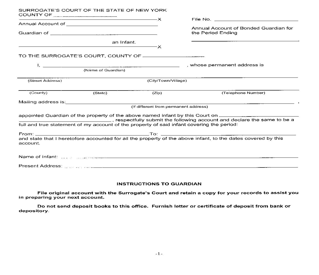 Annual Account Of Bonded Guardian (And Schedules) {G-7B} | Pdf Fpdf Doc Docx | New York