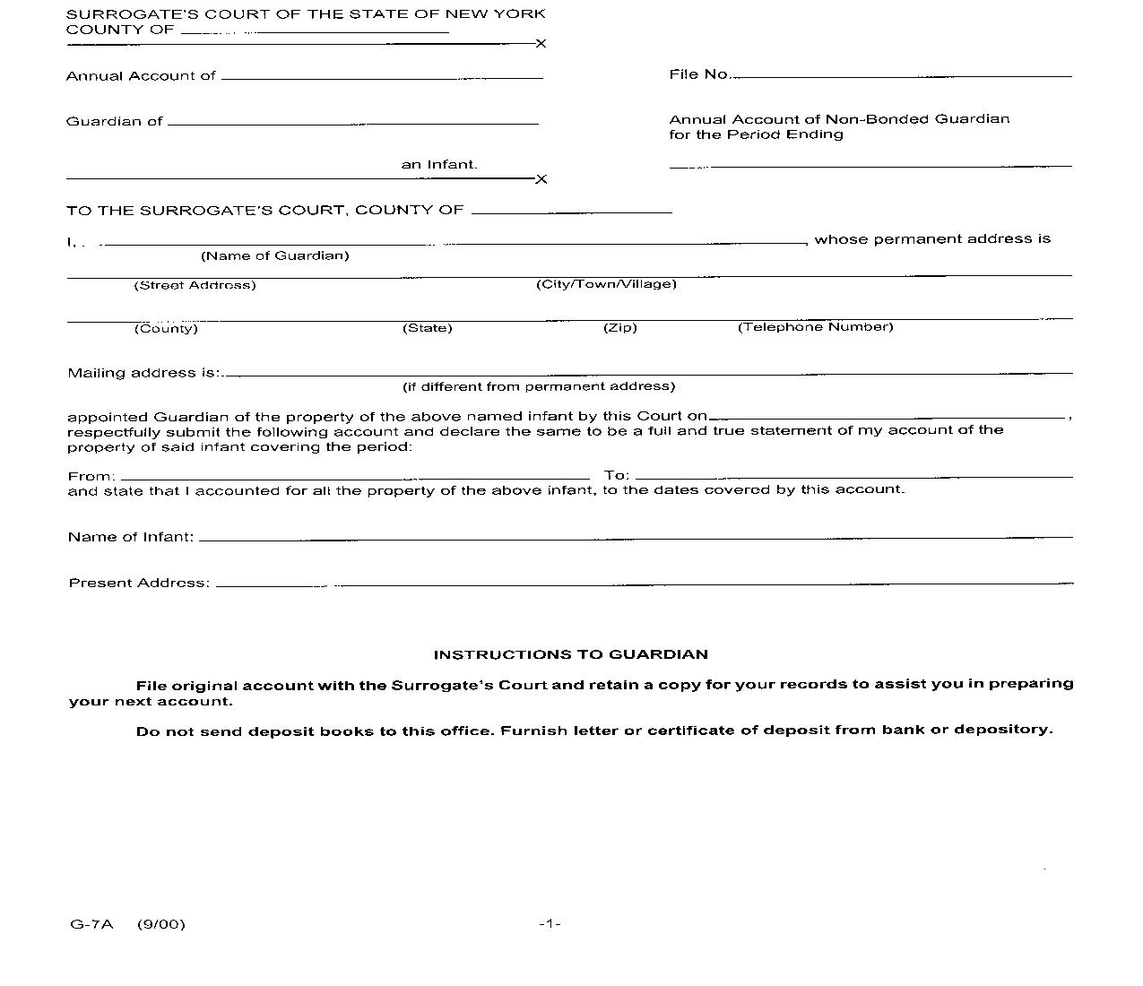 Annual Account Of Non Bonded Guardian (And Schedules) {G-7A} | Pdf Fpdf Doc Docx | New York