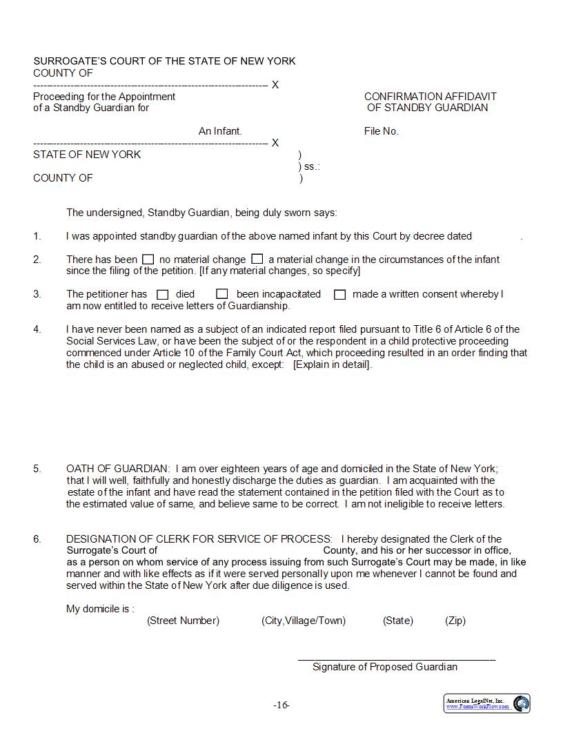 Confirmation Affidavit Of Standby Guardian {SG-9} | Pdf Fpdf Docx | New York