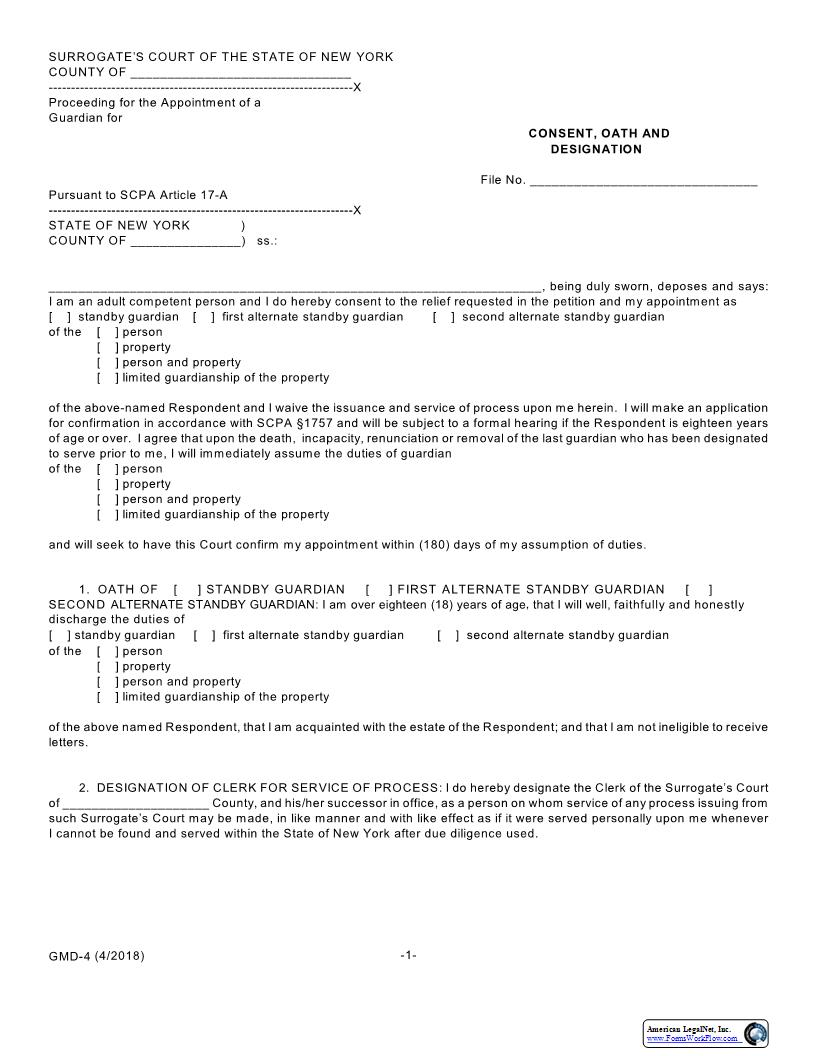 Consent Oath And Designation {GMD-4} | Pdf Fpdf Docx | New York