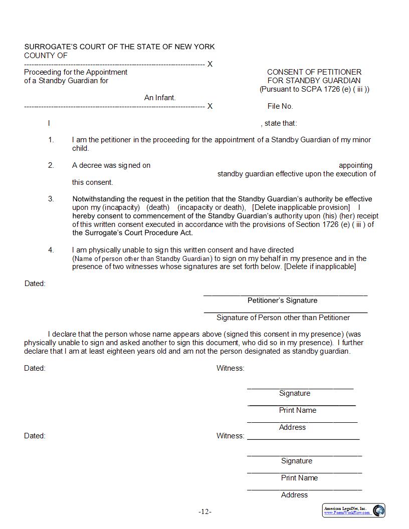 Consent Of Petitioner For Standby Guardian {SG-6} | Pdf Fpdf Docx | New York