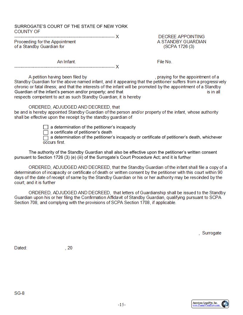Decree Appointing A Standby Guardian {SG-8} | Pdf Fpdf Docx | New York