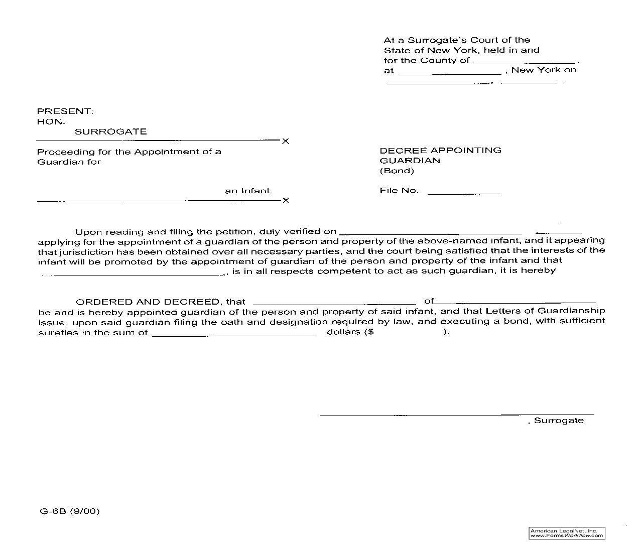 Decree Appointing Guardian (Bond) {G-6B} | Pdf Fpdf Doc Docx | New York
