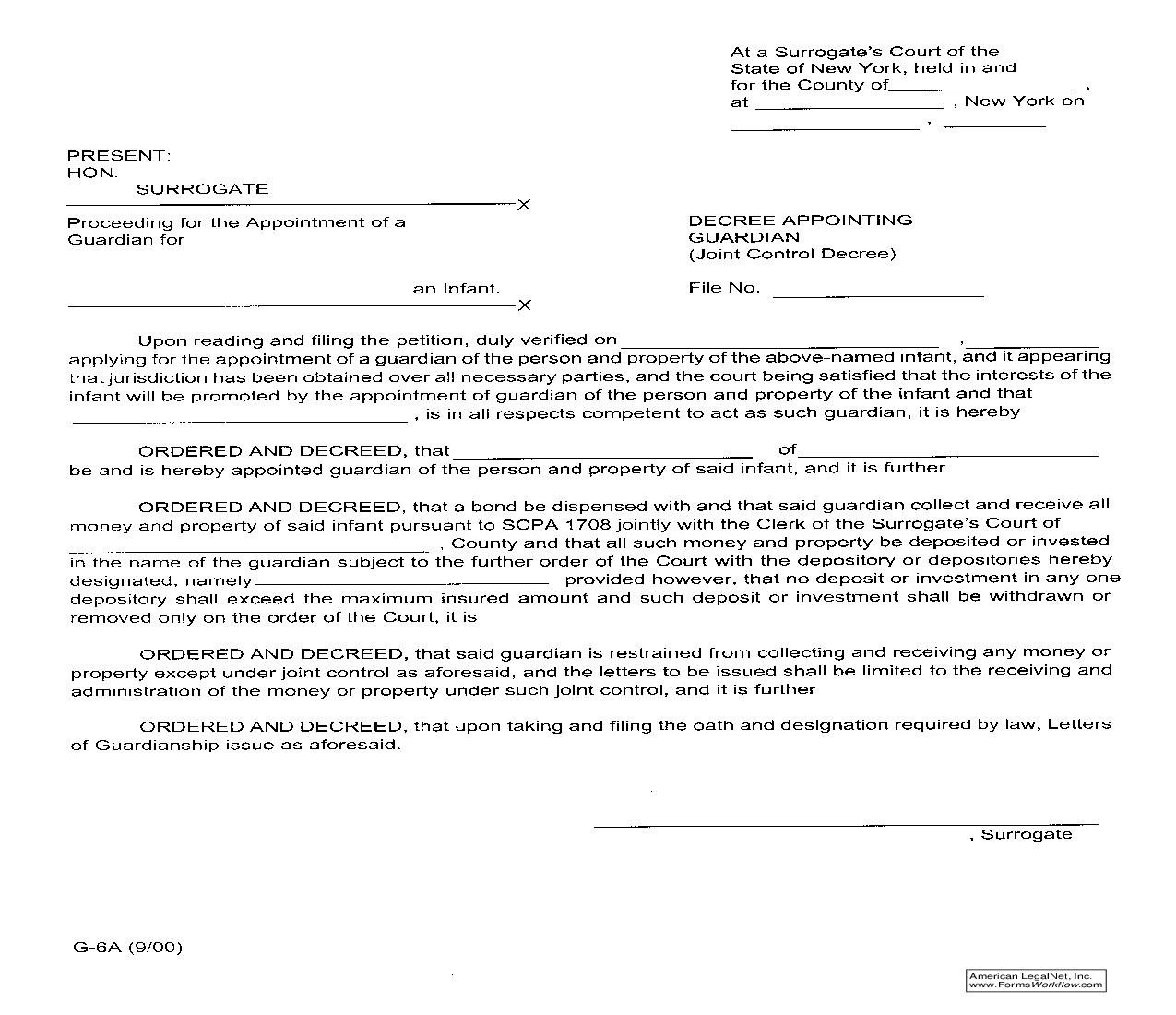 Decree Appointing Guardian (Joint Control Decree) {G-6A} | Pdf Fpdf Doc Docx | New York