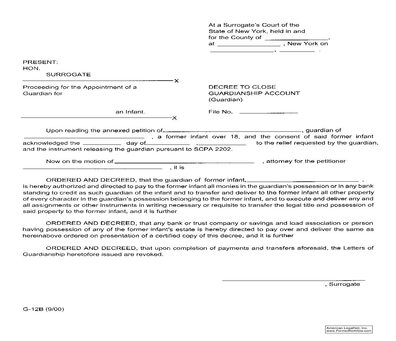 Decree To Close Guardianship Account (Guardian) {G-12B} | Pdf Fpdf Doc Docx | New York