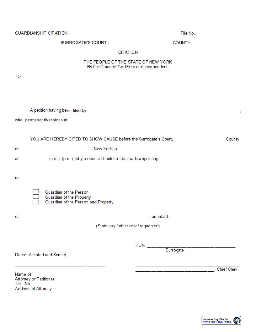 Guardianship Citation {G-1} | Pdf Fpdf Docx | New York