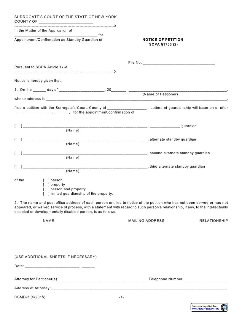 Notice Of Petition SCPA 1753(2) {CSMD-3} | Pdf Fpdf Docx | New York