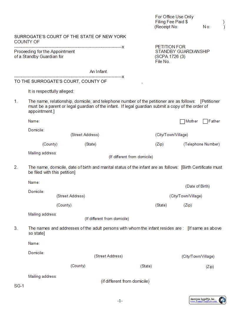 Petition For Standby Guardianship {SG-1} | Pdf Fpdf Docx | New York